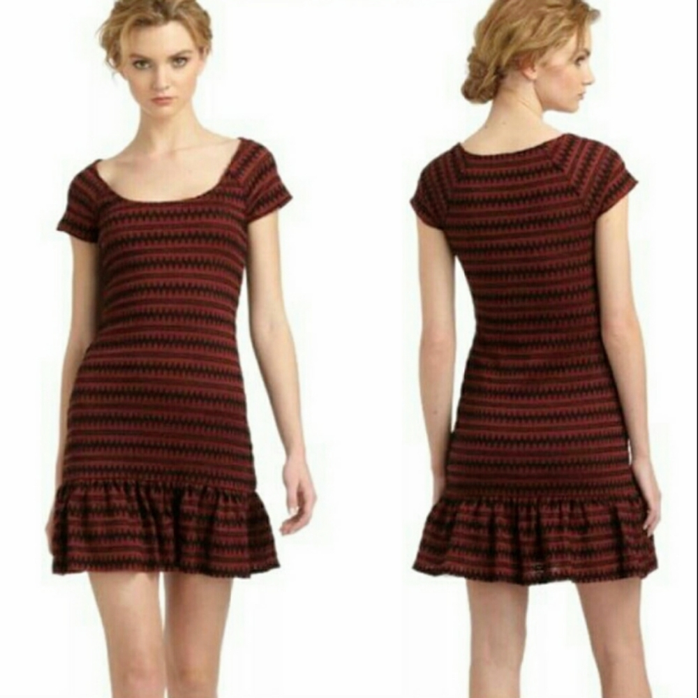 FREE PEOPLE knit zigzag ruffle short women’s dress Size Small